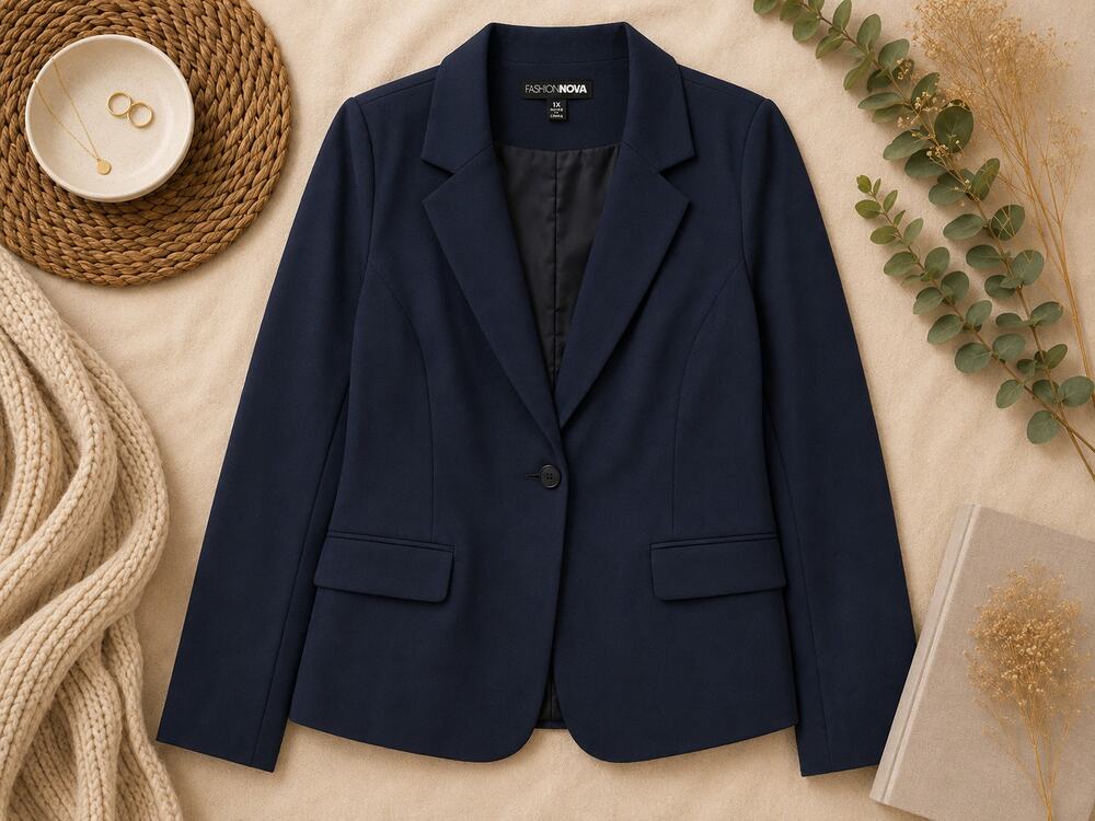 Fashion Nova Tailored 1 Button Blazer Navy Blue Office Siren Quiet Luxury SZ 1X